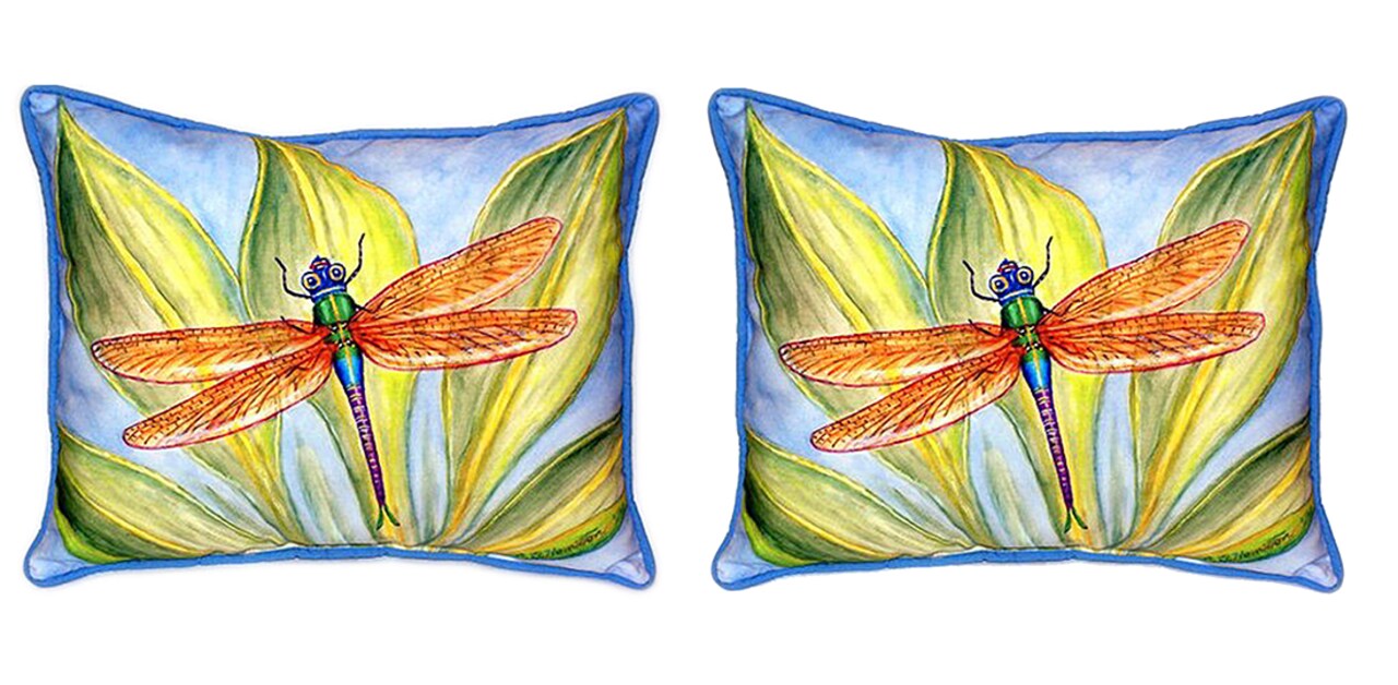 Pair of Betsy Drake ’s Dragonfly Large Indoor/Outdoor Pillows 16x20